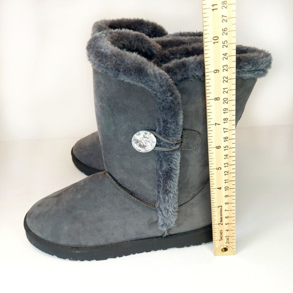 Sag Habor Gray Bailey Button Bling Faux Suede Fur Lined Boots Sz 9 - Picture 6 of 7